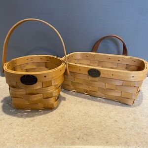 PETERBORO BASKET CO. Set of 2 Baskets Letter Holder and Round Handmade White Ash
